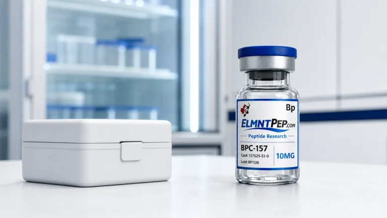 ELMNTPEP research vial beside a closed laboratory sample-storage box