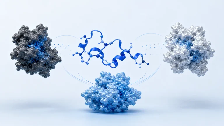 Retatrutide peptide ribbon with three abstract receptor structures